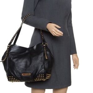 Burberry Black Leather Shoulder Bag with Gold Studs